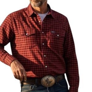 Wrangler Western Pearl Snap Black Red Check Long Sleeve Shirt Size XXL